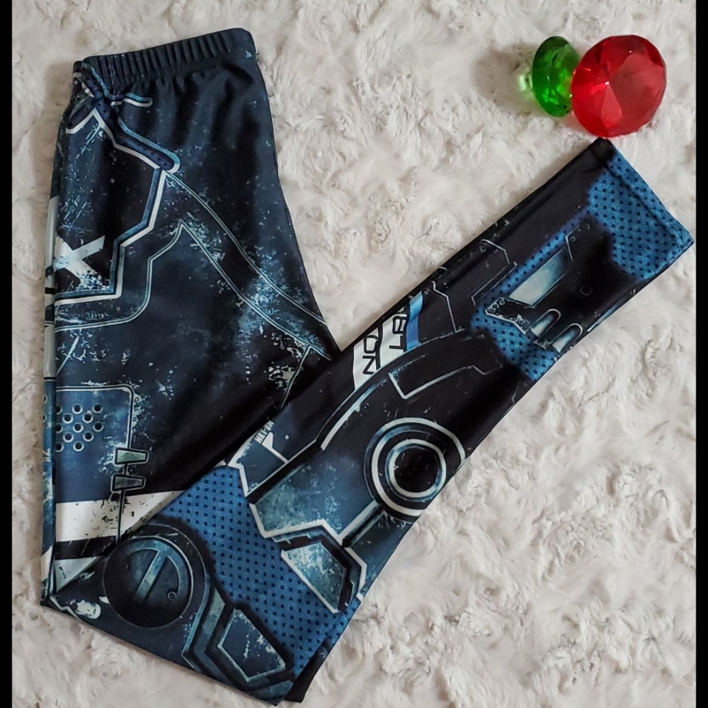 Steampunk Graphic print mechanical cyberpunk look leggings OS fits to 10 comfy - Picture 10 of 11